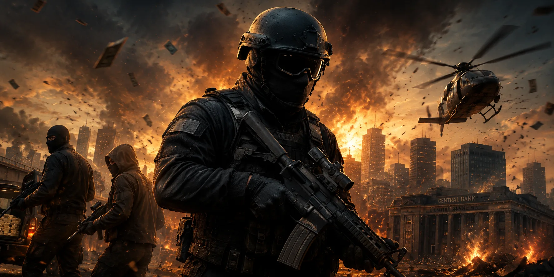 Action film playing on a television